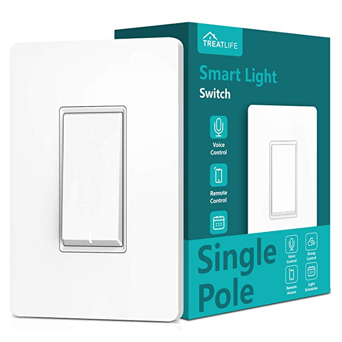 Treatlife Smart Light Switch, Neutral Wire Needed, 2.4Ghz Wi-Fi Light Switch, Works with Alexa, Google Assistant and IFTTT, Schedule, Remote Control, Single Pole, ETL Listed (1 PACK)