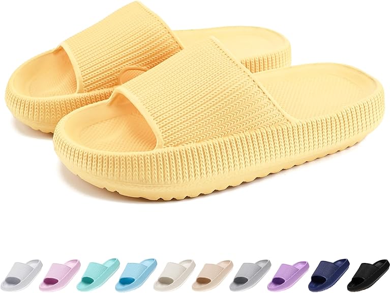 rosyclo Cloud Slides for Kids, Toddler Pillow Slippers Shower Bathroom Non-Slip Open Toe Super Soft Comfy Thick Sole Cozy Boys Girls Home House Cloud Cushion Slide Sandals for Indoor Outdoor Shoes