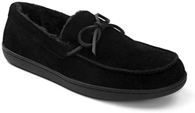 Vionic Men's Irving Adler Slipper with Durable Rubber Sole - Faux Shearling Moccasins with Concealed Orthotic Arch Support