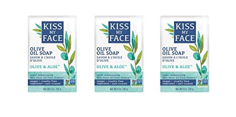 Kiss My Face Pure Olive Oil and Aloe Vera Moisturizing Bar Soap, 8 Ounce, 3 Count