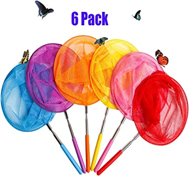 USATDD Kids Telescopic Butterfly Fishing Nets Great for Catching Insects Bugs Fish Caterpillar Ladybird Nets Outdoor Tools Colorful Extendable 34" Inch (6 Pack)