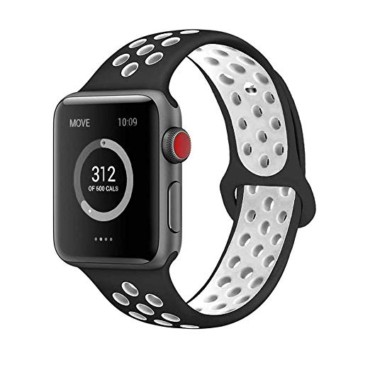 Silicone Band for Apple Watch Band Sports 38mm /40mm Or 42mm/44mm Sport Strap Replacement Bracelet Wristband for Apple Watch Series 4/3/2/1, Nike ,Edition S/M Size (Black/White, 42MM/44MM)