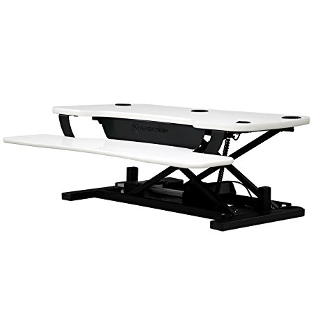 VersaDesk Power Pro - 36" Electric Height Adjustable Standing Desk. Power Desk Riser with Keyboard Tray. White.