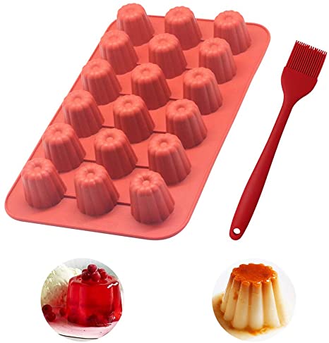 18 Cavity Round Cylinder Silicone Mould 18 Hole Non-Stick Canelé Mould Baking Tin Canneles Cake Pan DIY Soap Mold Cupcake Silicone Mold Baking Tray Bakeware w/Silicone Brush
