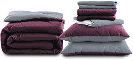 ALEXANDRA'S SECRET HOME COLLECTION 8-Piece Ultra Soft 2 Colors Reversible Comforter Set - Bundle Includes Comforter, Bed Skirt, Quilted Pillows and Shams (Queen, Purple/Light Grey)