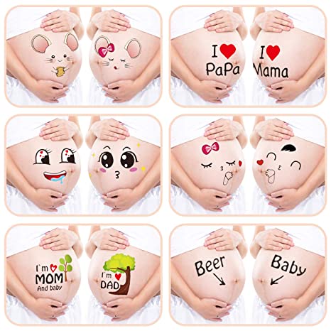M&G House Pregnancy Belly Stickers Maternity Funny Cute Facial Expressions Pregnancy Baby Bump Belly Sticker Photography Props (Couple Stickers - 12 Sheets with Different Expressions)