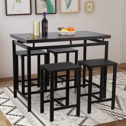 Dining Table Set, Hinpia 5 Piece Practical Dining Room Table Set with 4 Chairs, Counter and Pub Height, Perfect for Breakfast Nook, Kitchen Room, Mini Bar or Patio (Espresso)