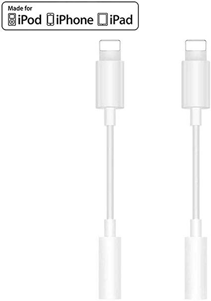 (Apple MFI Certified) Headphone Adapter for iPhone Lightning to 3.5mm iPhone Earphone Jack Connector Compatible with iPhone 7/8/7Plus/8Plus /X/Xs/XR/XS/11/11Pro and Support All iOS-White/2Pack