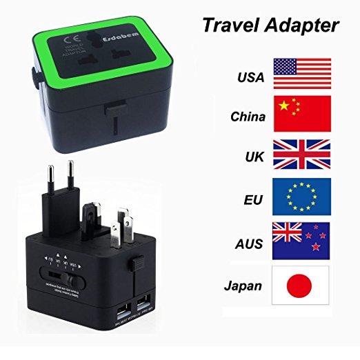 Universal Travel Adapter with USB - Esdabem All in One Adaptor Plug with 2.4A Dual USB Port for Smartphones, International Charger in USA, UK, EU, AUS, Italy, China, Japan
