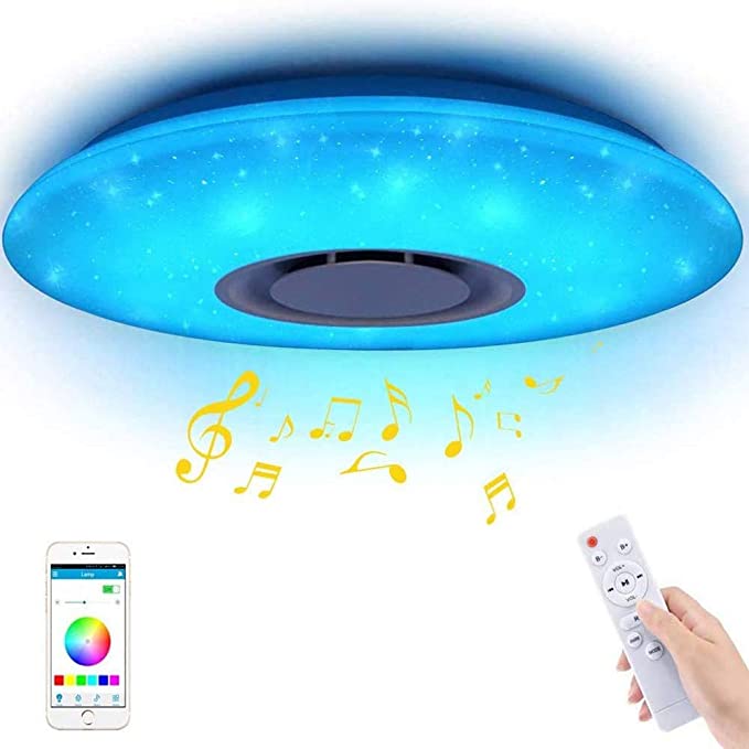 LED Music Ceiling Light with Bluetooth Speaker, 36W RGB LED Ceiling Lights, Smartphone APP Control   Remote Color Changing Ceiling Lamp, Flush Mount Lighting,Ceiling Lamp Fixture for Children's Room