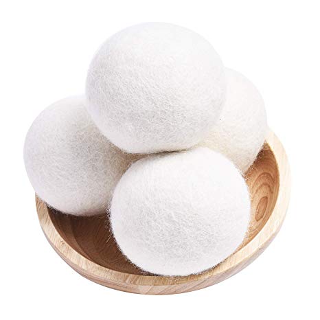 Wool Dryer Balls Laundry Organic XL, Eco Dryer Balls 4 Pack Natural Fabric Softener, 100% New Zealand Wool, Chemical Free Wool Dryer Balls Organic, Handmade Reusable Balls Reduce Wrinkles