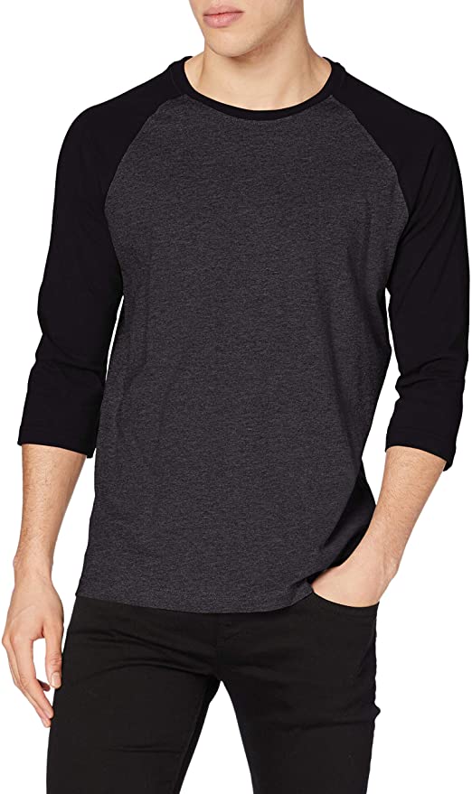 Urban Classics Men's Baseball T-Shirt, Contrast 3/4 Raglan Sleeve Shirt, Sports Shirt, Crew Neck, 100% Jersey Cotton, Different Colours Available, Sizes: S-5XL
