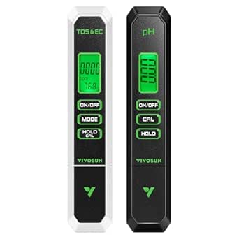 VIVOSUN Digital pH and TDS Meter Kits, 0.01pH High Accuracy Pen Type pH Meter ± 2% Readout Accuracy 3-in-1 TDS EC Temperature Meter for Hydroponics, Pool and Aquarium, Black White, UL Certified