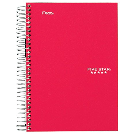 Five Star Spiral Notebook, 5 Subject, College Ruled Paper, 180 Sheets, 9-1/2" x 6", Color Will Vary (06184)