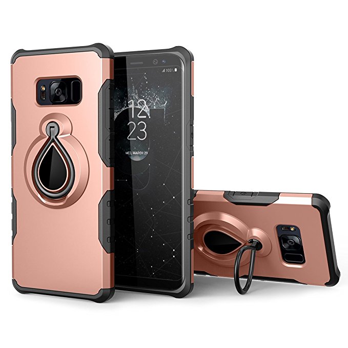 Galaxy S8 Case with Metal Ring Holder Kickstand, SmartLegend Dual Layer Shockproof Heavy Duty Protection Defender Armor Case [Magnetic Car Mount Compatible] for Samsung Galaxy S8 - Rose Gold