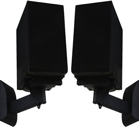 WALI One Pair of Side Clamping Bookshelf Speaker Mounting Bracket with Tilt and Swivel for Large Surrounding Sound Speakers SWM201, Black