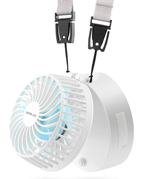 OPOLAR Necklace Fan Powered by 3350mAh Battery, Rechargeable Personal Fan, 3 Setting, 7-20H Working Hours,180° Rotating Free Adjustment for Camping/Outdoors/Travel, White