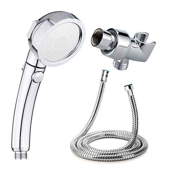 High Pressure Shouwer Head and 1.5 m (59IN) extended Long Stainless Steel Hose and Shower Holder,Handheld Shower Head with ON/Off Pause Switch 3-Settings Water by Nosame