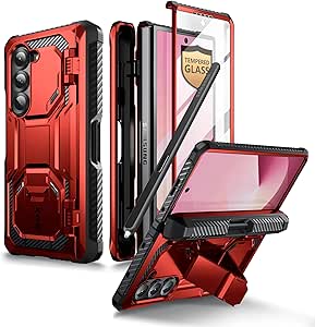 i-Blason for Samsung Galaxy Z Fold 6 Case with S Pen Holder, [Built-in Tempered Glass Screen Protector & Stand], Military-Grade Protective Phone Case for Samsung Z Fold 6, Armorbox Series, Ruddy