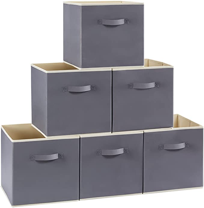 Lifewit Collapsible Storage Cubes 11 Inch Foldable Fabric Bins Organizers Organizing Baskets for Shelves Set of 6 Grey