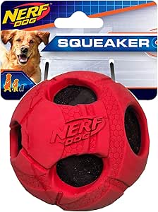 Nerf Dog 1484 Red Rubber Wrapped Bash Tennis Ball Squeak Toy, Medium