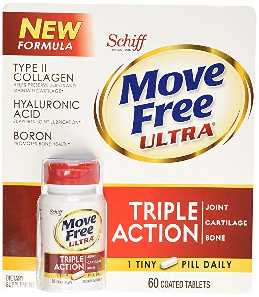 Schiff Move Free Ultra Type II Collagen Hyaluronic Acid Boron Tripe Action Tablets 1Pack (60 Count Each)