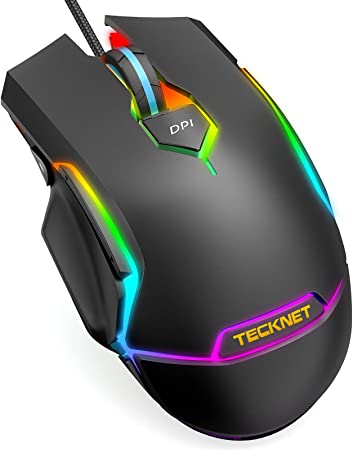 TECKNET Gaming Mouse, PC Wired Gaming Mice, 9 Programmable Modes with 7 buttons, RGB Gaming Mouse with Adjustable 16000 DPI, Ergonomic Computer Mouse for PC/Mac/Laptop Gamer - Black