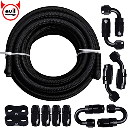 EVIL ENERGY 20Ft 6AN 3/8" Fuel Line Fitting Kit Nylon Braided CPE Oil Hose Universal Black