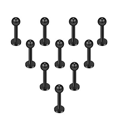 Ruifan 10-24PCS 16G Black Titanium Anodized 316L Stainless Steel 3mm Ball Labret Monroe Lip Ring/Tragus/Helix/Cartilage Earring Stud Barbell,6-12mm Bar Length Body Piercing Jewelry