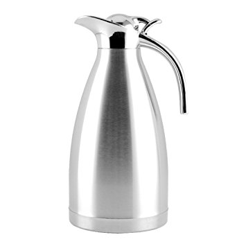 EgoEra® Stainless Steel Double Walled Vacuum Insulated Jug,Tea Water Coffee Jug/ Insulation Pot / Cafetiere Jug / Water Pitcher with Lid Handle, Silver, 2L