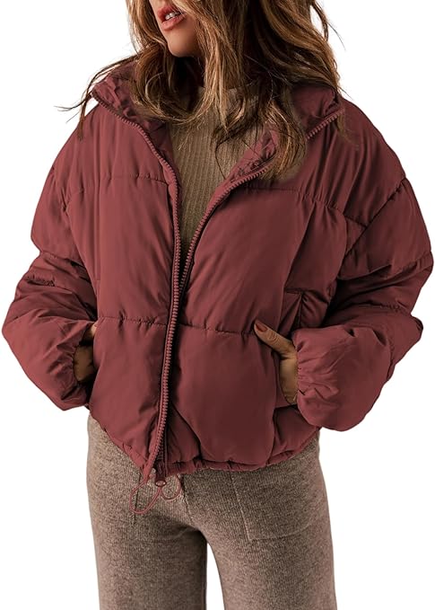 Dokotoo Womens Winter Quilted Jackets Long Sleeve Full Zip Puffer Jacket Coats with Pockets