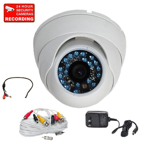 VideoSecu 480TVL CCD Dome IR Security Camera Outdoor Night Vision 3.6mm Wide Angle Lens 20 Infrared LEDs with Power Supply, Preamp Microphone and Audio Video Power Extension Cable CJR