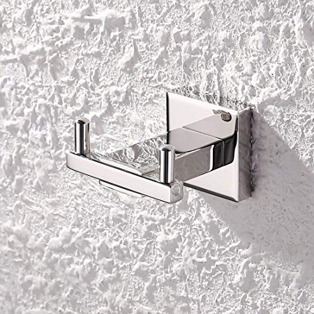 Kes Bathroom Double Coat and Robe Hook Wall Mount Polished SUS304 Stainless Steel, A2461