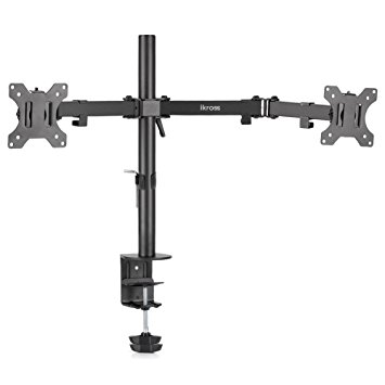 iKross Dual Monitor Desk Mount with C Clamp & Grommet Base / Dual-Joint Arms / Detachable VESA Plate for 13 - 27 inch LED/LCD VESA Screen