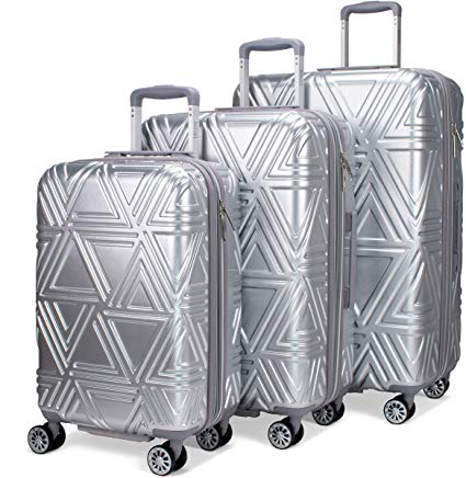 Badgley Mischka Contour Hard Expandable Spinner Luggage Set (3 Piece) (Silver)