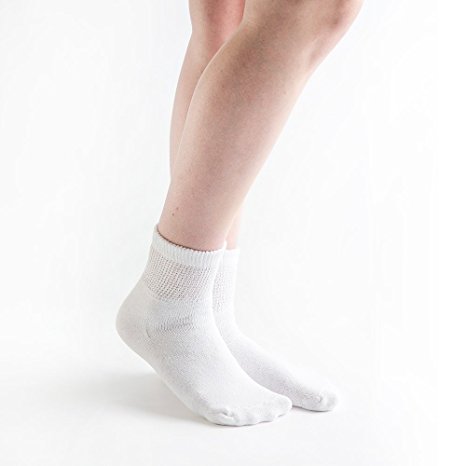 Doc Ortho Loose Fit Diabetic 1/4 Crew Socks: White, Medium (3 Pairs)