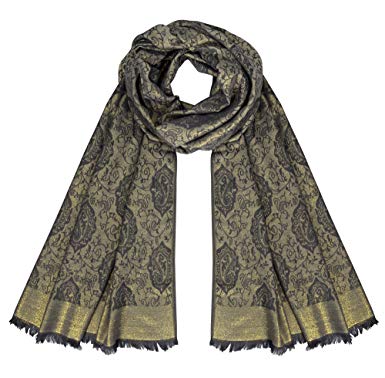 Peach Couture Women's Ravishing Reversible Metallic Paisley Shawl Wrap Pashmina