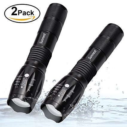 SUNNEST LED Tactical Flashlight - Best High Lumen Handheld LED Flashlights - Waterproof, Zoomable, 5 Modes - Perfect for Camping Biking Hiking Home Emergency or Gift-Giving (Batteries Not Included)