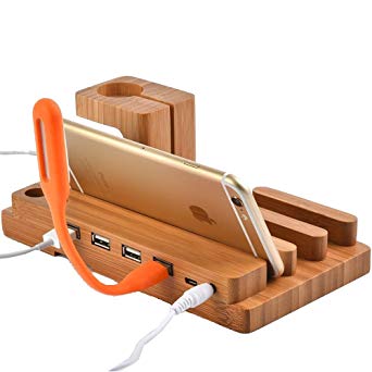Watch Stand,BAVIER Bamboo Wood 3-Port 3.0 Hub USB Charging Station, Phone Charger Dock and Charging Station for iPhone iPad and Smartphones and Tablets (Bamboo Wood A1)