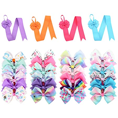 24 Pieces Hair Bows   4 Pieces Bow Storage Holder Bulk Alligator Clips for Girls Unicorn Grosgrain Ribbon Hair Barrettes Accessories for Toddler Kids
