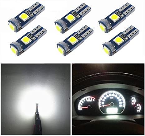WLJH 6X T5 LED Wedge Bulbs Canbus Error Free 74 73 17 Extremely Bright White 3030 Chipsets for Auto Car LED Gauge Cluster Dashboard Light Lamp Instrument Panel Indicators