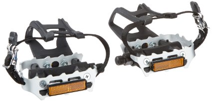 Diamondback 9/16-Inch Spindle Resin/Alloy Bicycle Pedals with Toe Clips and Straps, Black/Silver