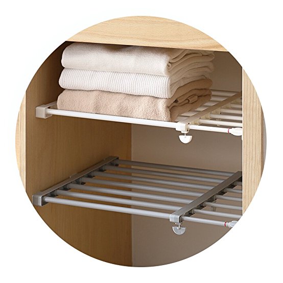 HaloVa Scalable Layered Separator, Retractable Wardrobe Partition Shelf, Multifunctional Adjustable Stretchable Storage Shelves Rack for Kitchen Bathroom, 19.6" - 31.5", White