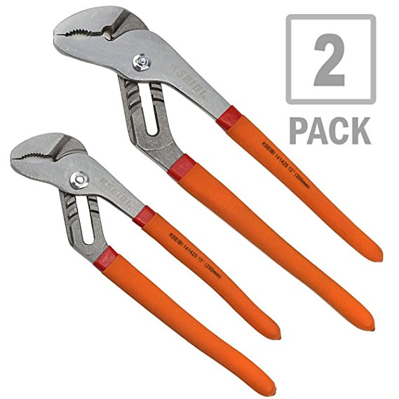 KSEIBI 141422 Groove Joint Pliers Set include 10 Inch & 12 Inch 2 Pack Angle Nose Slip Joint Pliers With PVC Non-Slip Handle