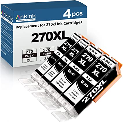 Ankink Compatible Canon Ink Cartridge PGI-270XL&CLI-271XL Black use PIXMA MG5720 MG6821 MG7720 TS6020 TS8020 TS9020 Printers 270 271 XL 4 Black Pack(2 PGI-270 Pigment Black PGBK, 2 CLI-271 Black)