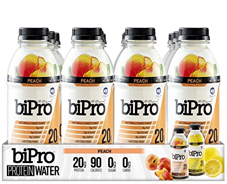BiPro Protein Water, Peach, 16.9 Ounce (Pack of 12)