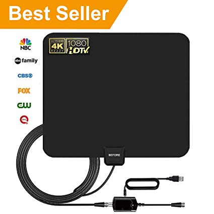 HDTV Antenna, 2019 New Indoor Digital TV Antenna 60-90 Miles Range, Amplifier Signal Booster Support 4K 1080P UHF VHF Freeview HDTV Channels-Support All Television