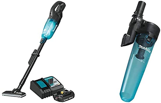 Makita XLC03R1BX4 18V LXT Lithium-Ion Compact Brushless Cordless Vacuum Kit, Trigger w/Lock (2.0Ah) with 191D72-1 Black Cyclonic Vacuum Attachment w/Lock