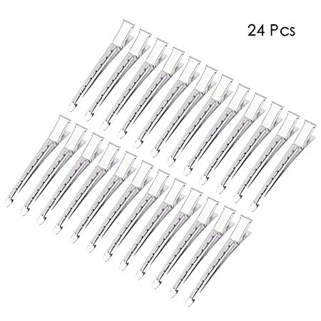 24 Packs 3.5 Inch Duckbill Hair Clips, Alligator Anti-slip Ergonomic design Metal Clips,Wide Teeth Sectioning Clips with Holes for Hair Styling, Hair Coloring of Thick and Thin Hair,Silver