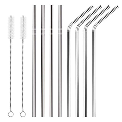 JSDOIN Set of 8 Stainless Steel Metal Straws FDA-Approved 8.5'' Reusable Drinking Straws For 20oz Tumblers Yeti 6mm Diameter(4 Straight   4 Bent   2 Brushes)